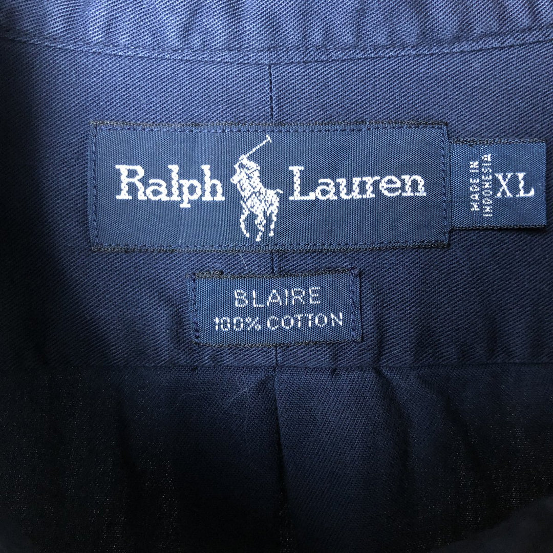 Ralph Lauren BLAIRE long sleeve button down shirt, men's XL size cotton navy blue type Vintage Second Hand