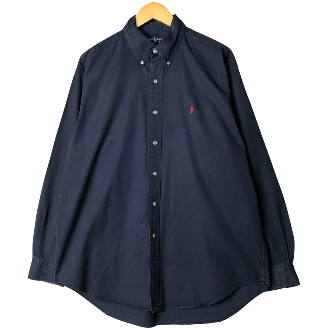 Ralph Lauren BLAKE long sleeve button down shirt, men's size L cotton navy blue type Vintage Second Hand