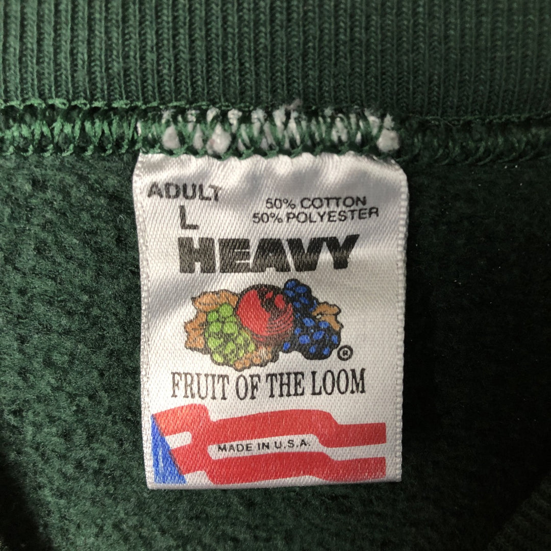 Vintage 90'S Fruit of the Loom Heavy Cotton College Sweatshirt, Made in USA, Men's Size L cotton Green type dark green Vintage Second Hand
