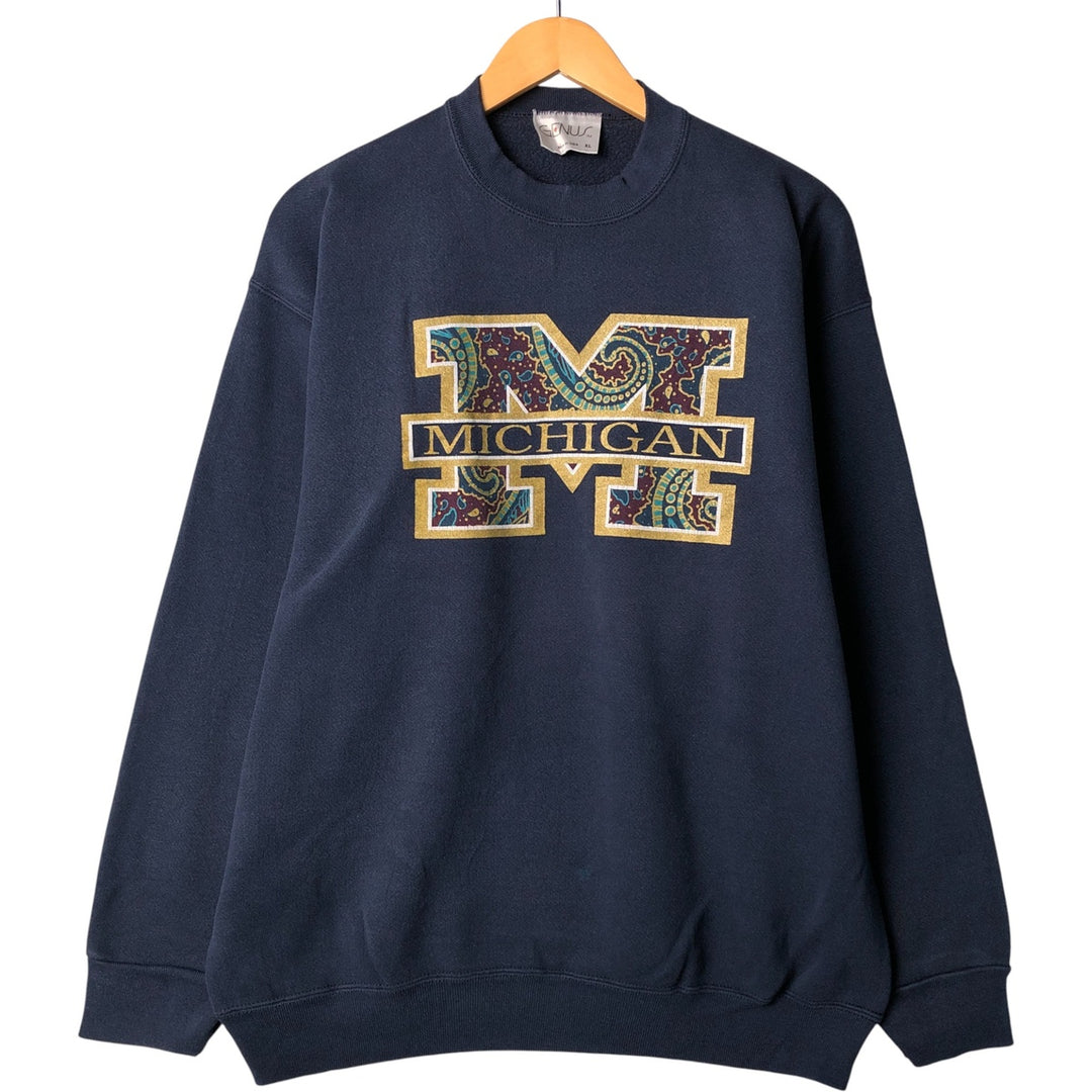 Vintage 90'S GENUS MICHIGAN college sweatshirt, made in the USA, men's size XL cotton navy blue type Vintage Second Hand