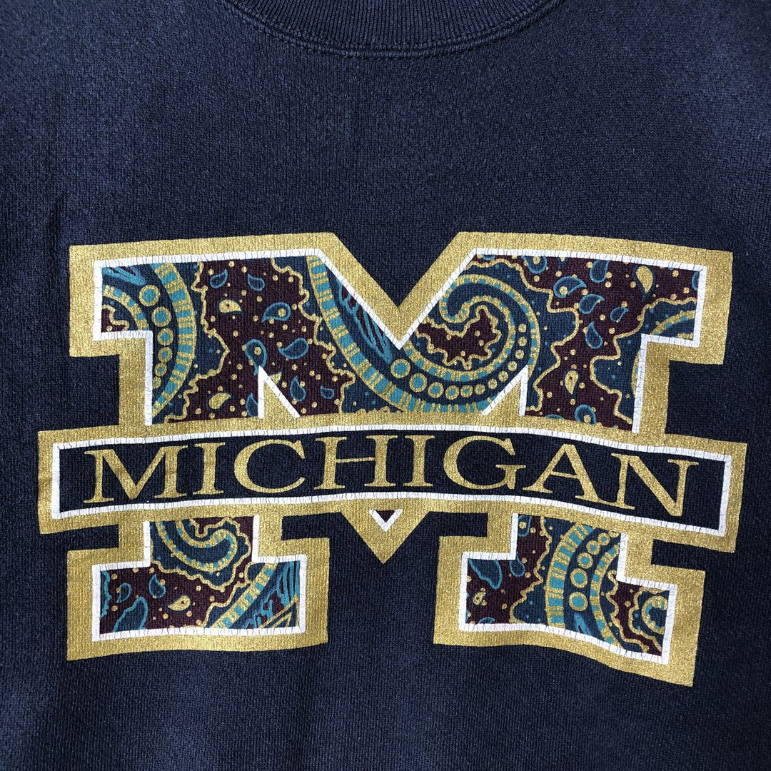 Vintage 90'S GENUS MICHIGAN college sweatshirt, made in the USA, men's size XL cotton navy blue type Vintage Second Hand