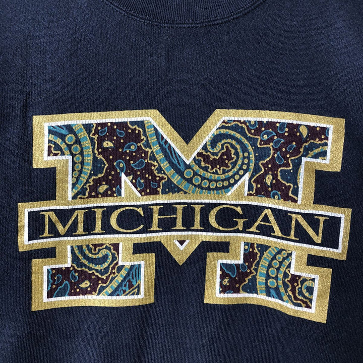 Vintage 90'S GENUS MICHIGAN college sweatshirt, made in the USA, men's size XL cotton navy blue type Vintage Second Hand