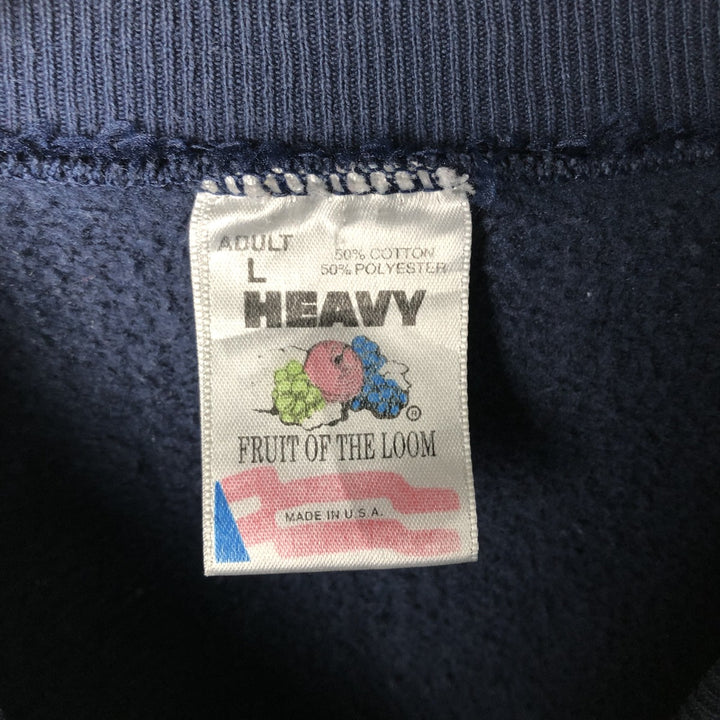 Vintage 90'S Fruit of the Loom Heavy Cotton College Sweatshirt, Made in USA, Men's Size L cotton navy blue type Vintage Second Hand