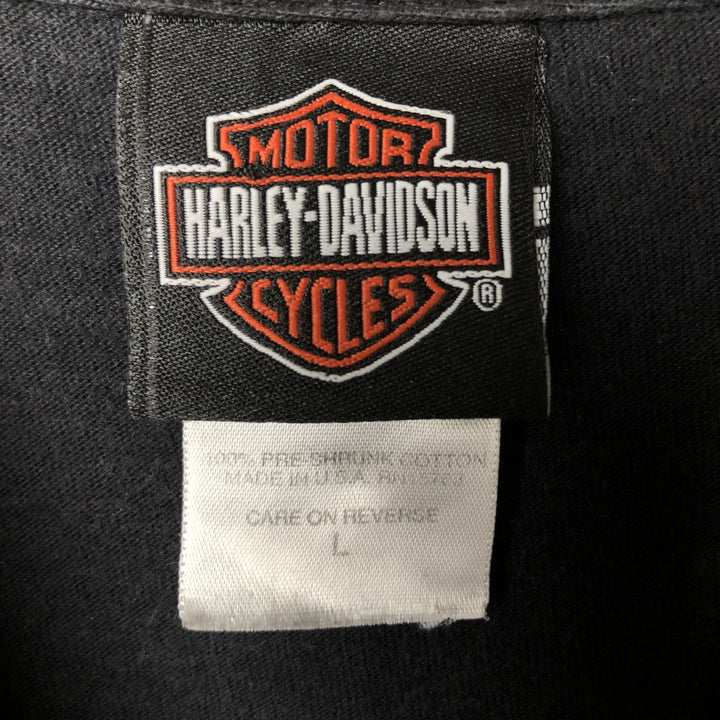 00'S Harley-Davidson Fire Pattern Motorcycle Bike T-Shirt Made in USA Men's L size cotton black type Vintage Second Hand