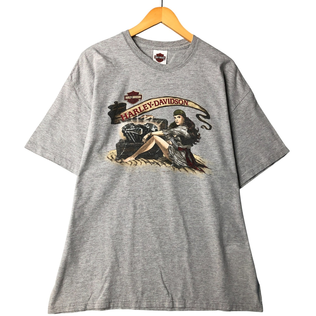 00'S Harley-Davidson Pin-up Girl Motorcycle Bike T-shirt Made in USA Men's XL cotton gray type Vintage Second Hand