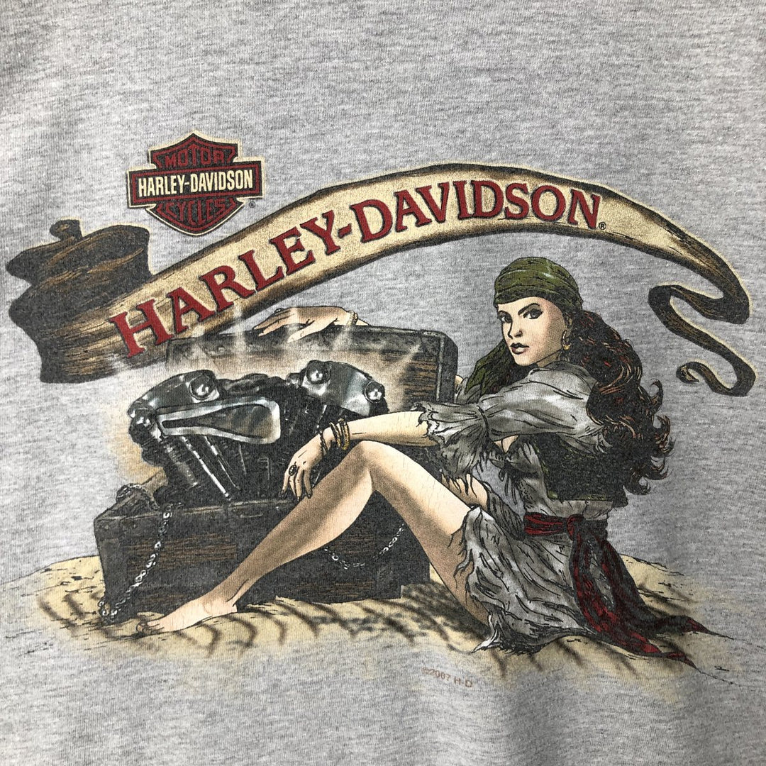 00'S Harley-Davidson Pin-up Girl Motorcycle Bike T-shirt Made in USA Men's XL cotton gray type Vintage Second Hand