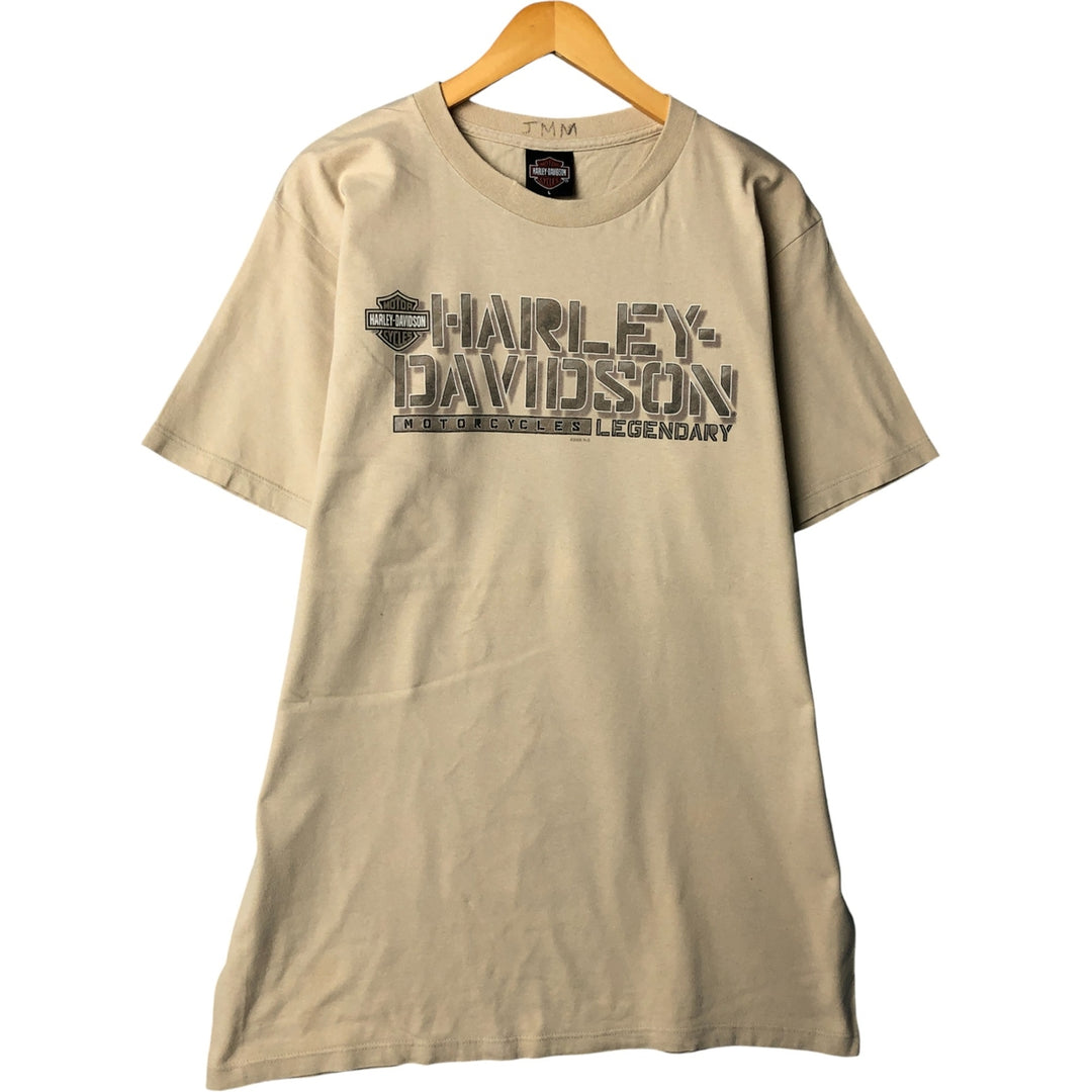 00'S Harley-Davidson Eagle Pattern Motorcycle Bike T-shirt Made in USA Men's L size cotton Beige type Vintage Second Hand