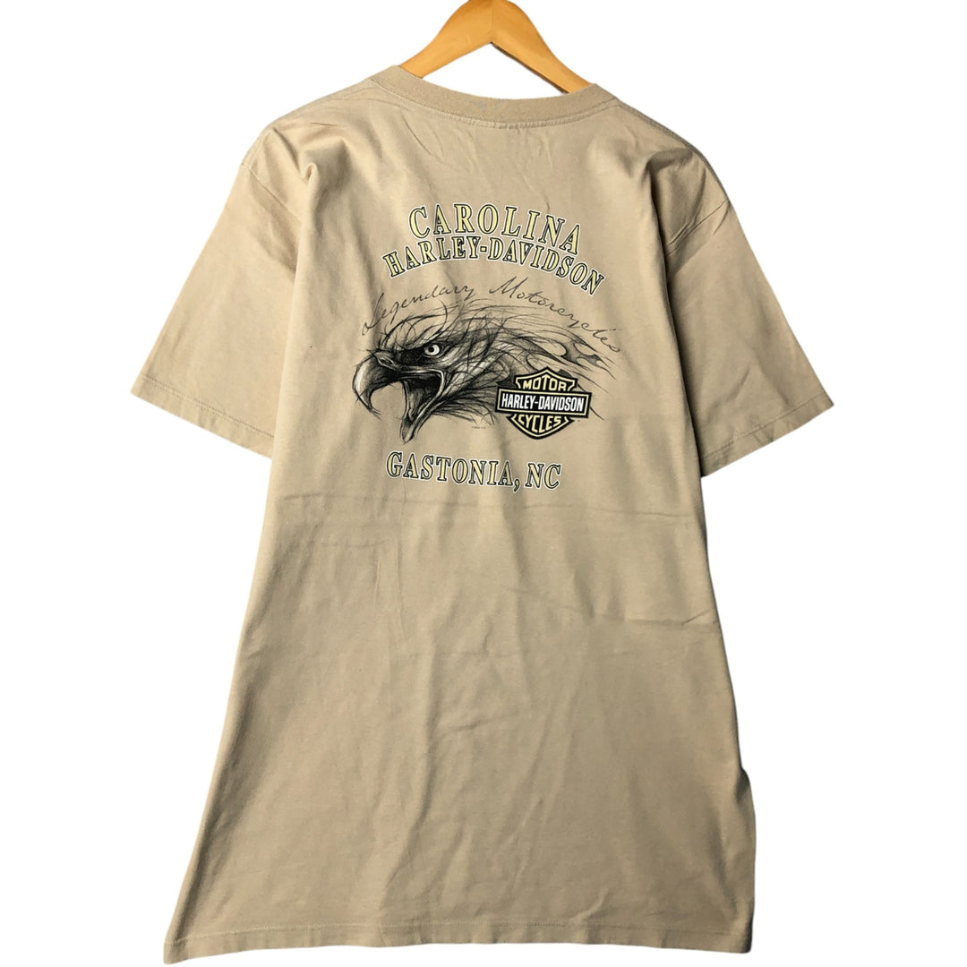 00'S Harley-Davidson Eagle Pattern Motorcycle Bike T-shirt Made in USA Men's L size cotton Beige type Vintage Second Hand
