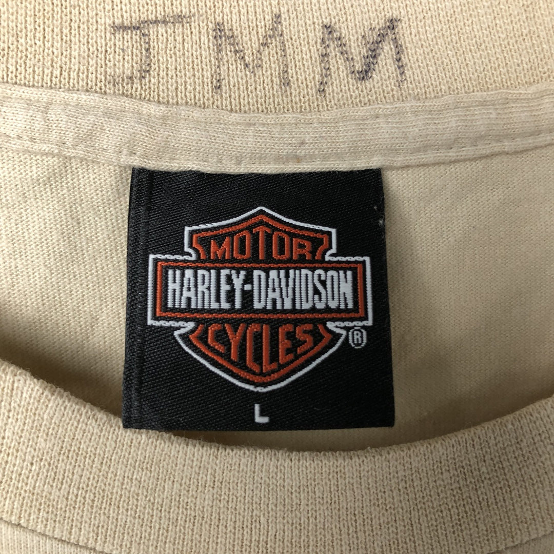 00'S Harley-Davidson Eagle Pattern Motorcycle Bike T-shirt Made in USA Men's L size cotton Beige type Vintage Second Hand