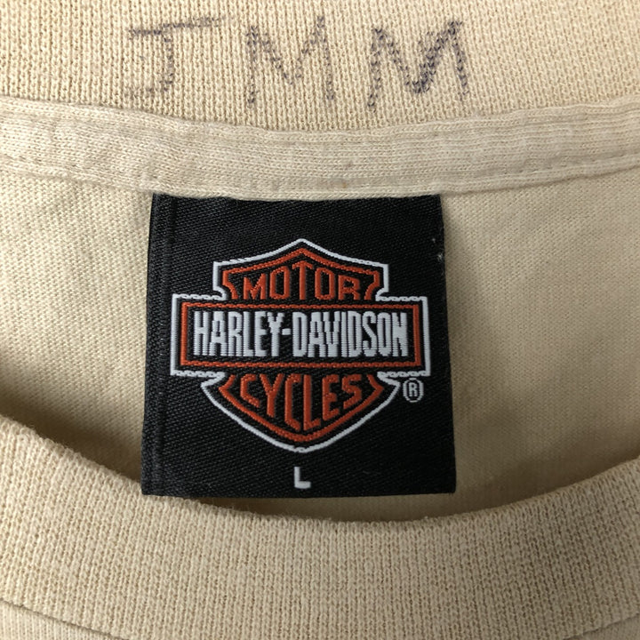 00'S Harley-Davidson Eagle Pattern Motorcycle Bike T-shirt Made in USA Men's L size cotton Beige type Vintage Second Hand