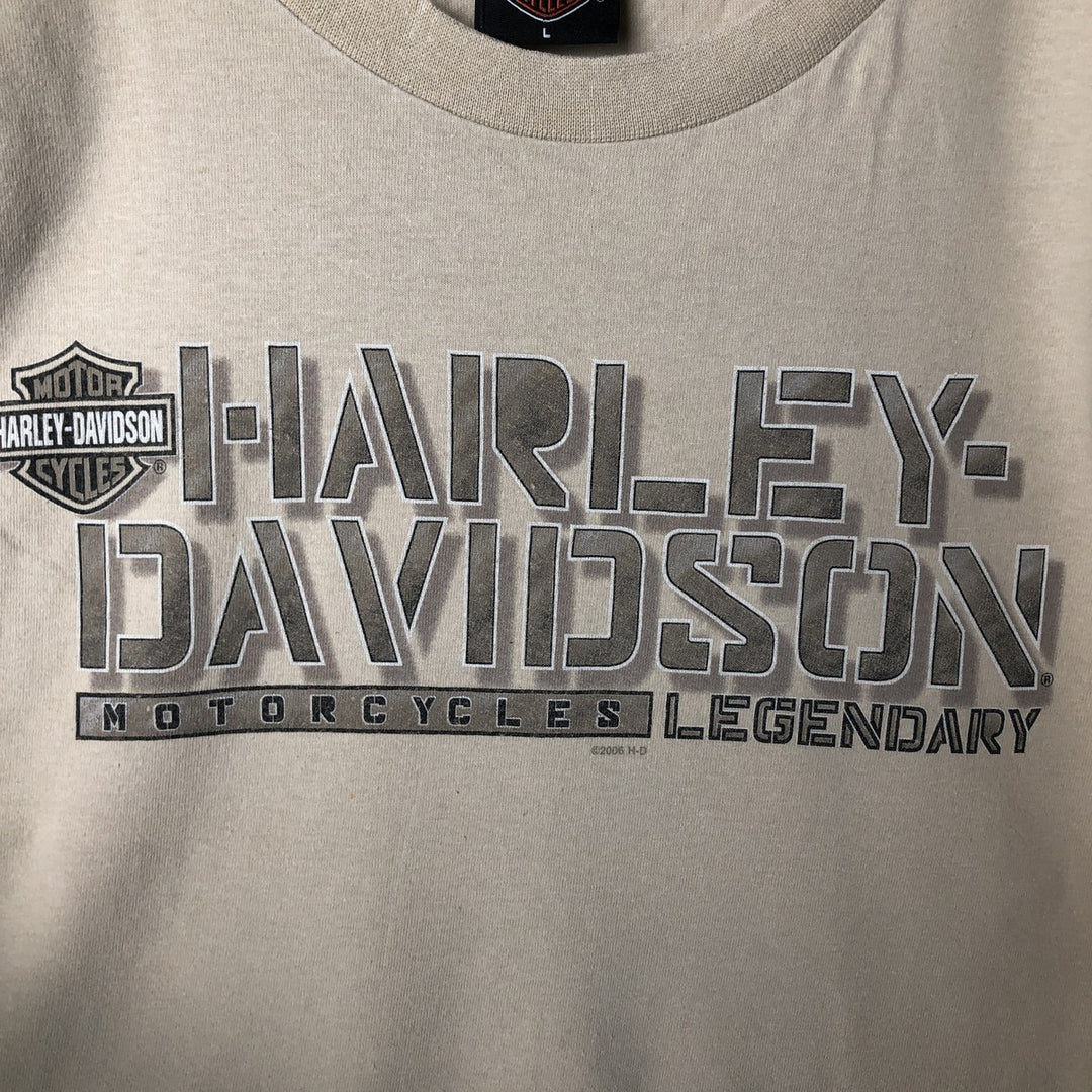 00'S Harley-Davidson Eagle Pattern Motorcycle Bike T-shirt Made in USA Men's L size cotton Beige type Vintage Second Hand