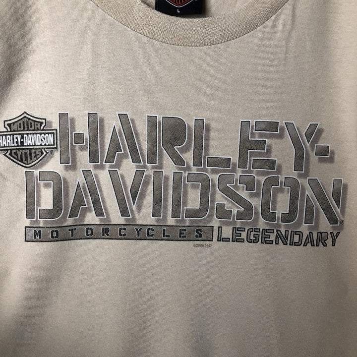 00'S Harley-Davidson Eagle Pattern Motorcycle Bike T-shirt Made in USA Men's L size cotton Beige type Vintage Second Hand