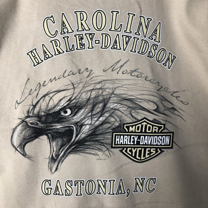 00'S Harley-Davidson Eagle Pattern Motorcycle Bike T-shirt Made in USA Men's L size cotton Beige type Vintage Second Hand