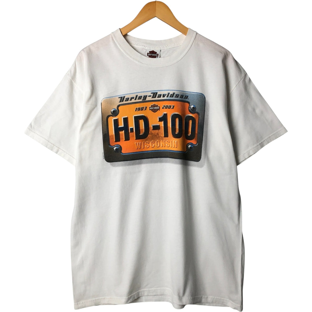 00'S Harley-Davidson Motorcycle Bike T-shirt Made in USA Men's L size cotton white type Vintage Second Hand