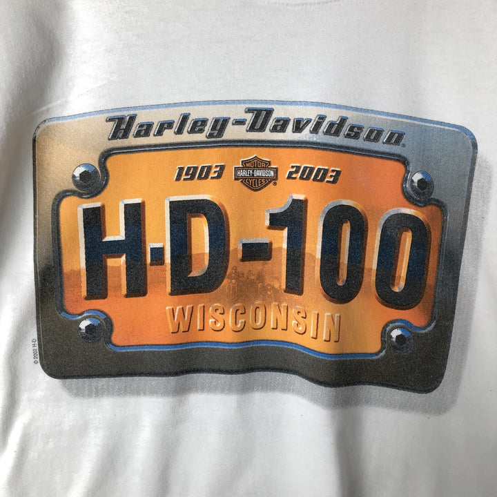 00'S Harley-Davidson Motorcycle Bike T-shirt Made in USA Men's L size cotton white type Vintage Second Hand