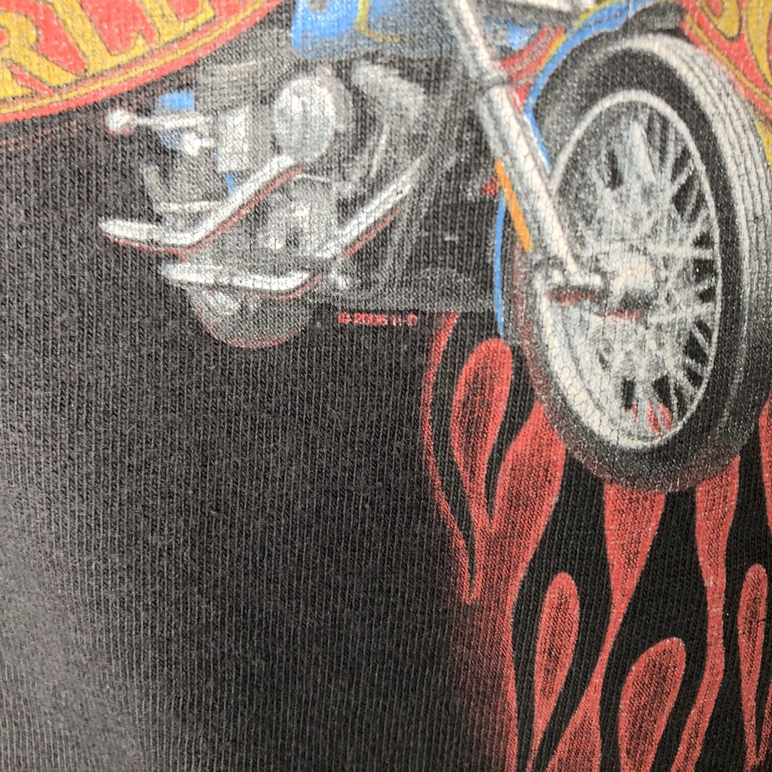 00'S Harley-Davidson Fire Pattern Motorcycle Bike T-Shirt Men's M cotton black type Vintage Second Hand