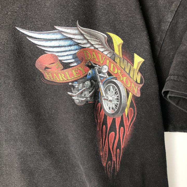 00'S Harley-Davidson Fire Pattern Motorcycle Bike T-Shirt Men's M cotton black type Vintage Second Hand