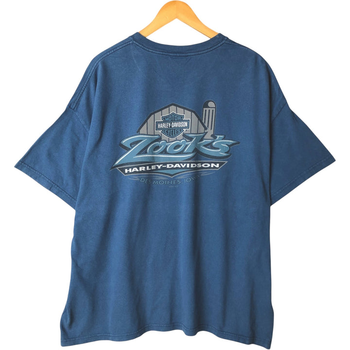 00'S Harley-Davidson Skull Pattern Motorcycle Bike T-shirt Made in USA Men's XXL cotton blue type Vintage Second Hand