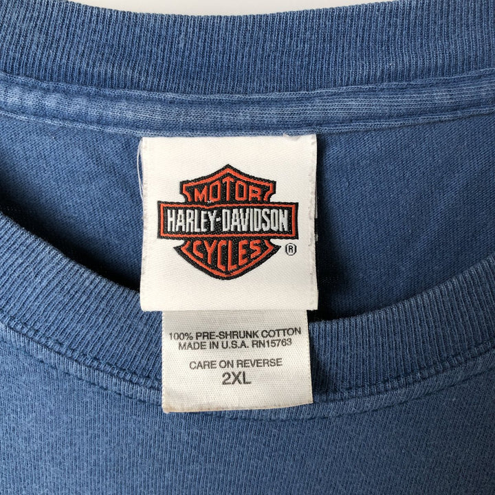 00'S Harley-Davidson Skull Pattern Motorcycle Bike T-shirt Made in USA Men's XXL cotton blue type Vintage Second Hand