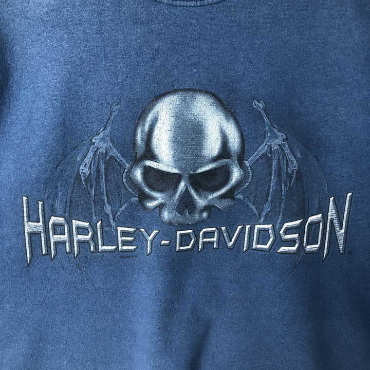 00'S Harley-Davidson Skull Pattern Motorcycle Bike T-shirt Made in USA Men's XXL cotton blue type Vintage Second Hand