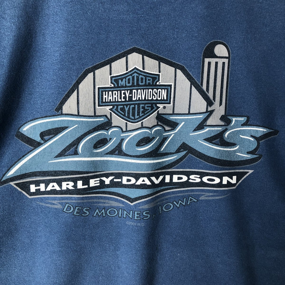 00'S Harley-Davidson Skull Pattern Motorcycle Bike T-shirt Made in USA Men's XXL cotton blue type Vintage Second Hand