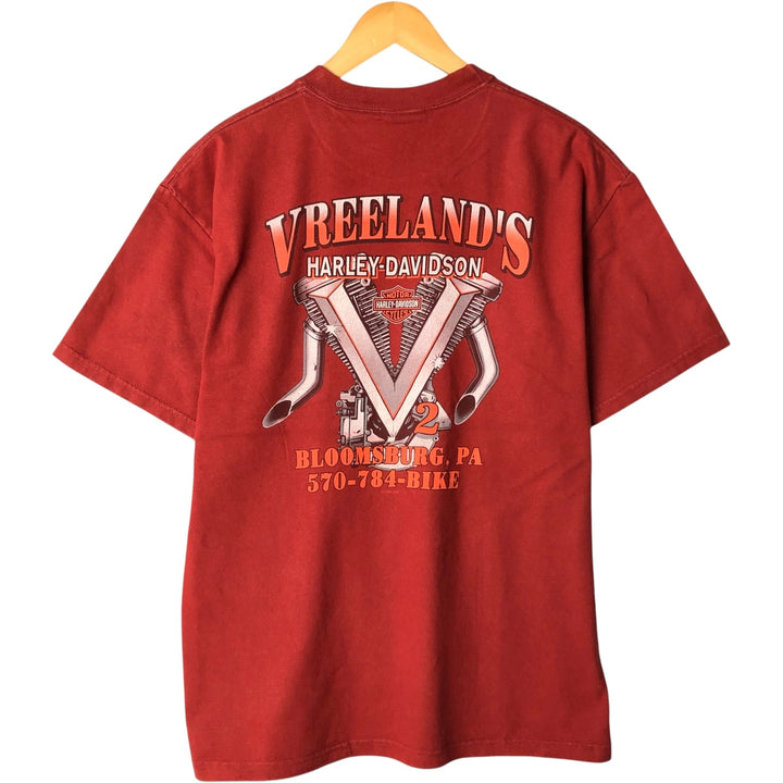 00'S Harley-Davidson Fire Pattern Motorcycle Bike T-Shirt Made in USA Men's L size cotton red type Vintage Second Hand