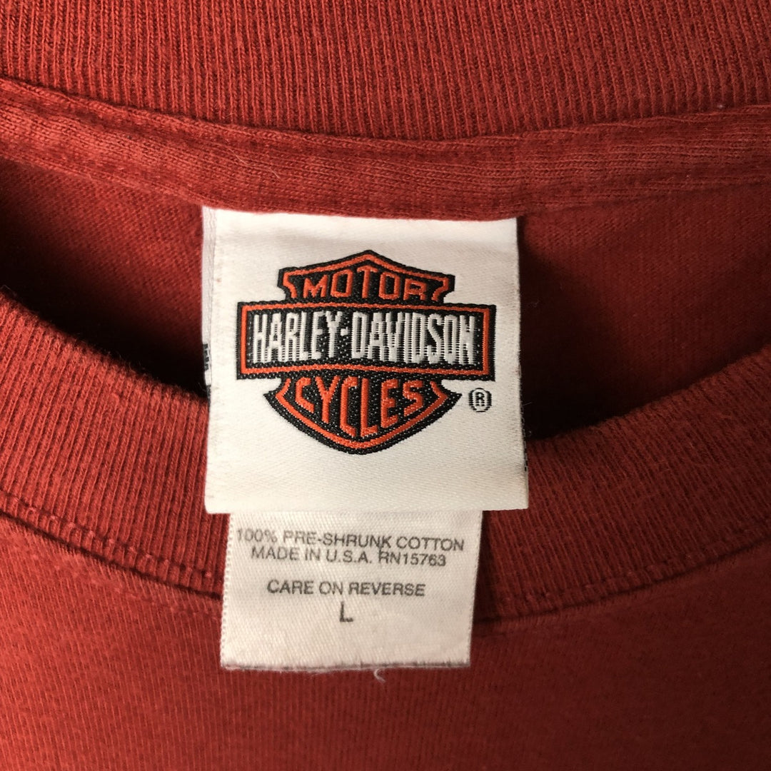 00'S Harley-Davidson Fire Pattern Motorcycle Bike T-Shirt Made in USA Men's L size cotton red type Vintage Second Hand