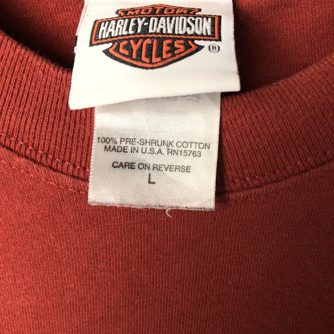 00'S Harley-Davidson Fire Pattern Motorcycle Bike T-Shirt Made in USA Men's L size cotton red type Vintage Second Hand
