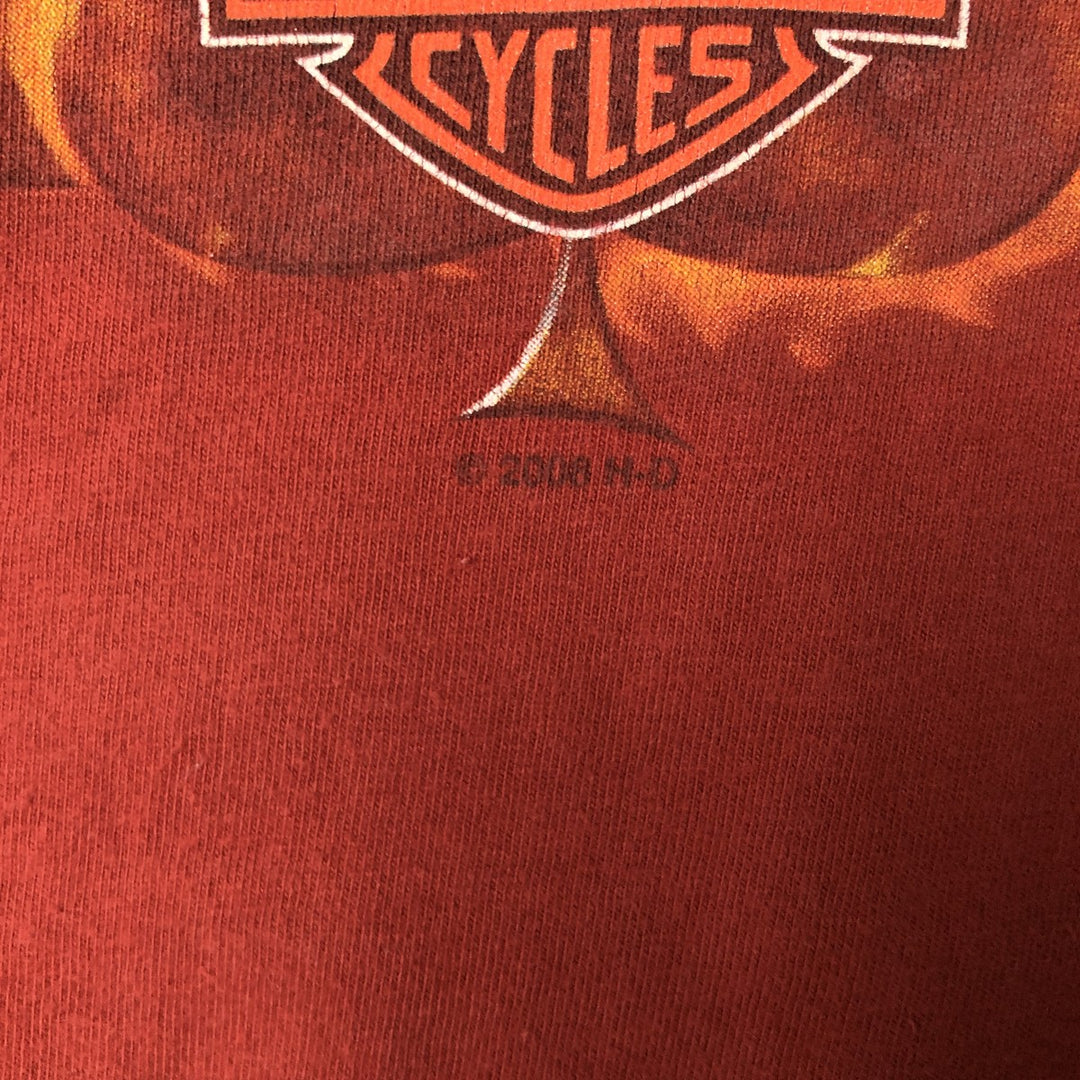 00'S Harley-Davidson Fire Pattern Motorcycle Bike T-Shirt Made in USA Men's L size cotton red type Vintage Second Hand