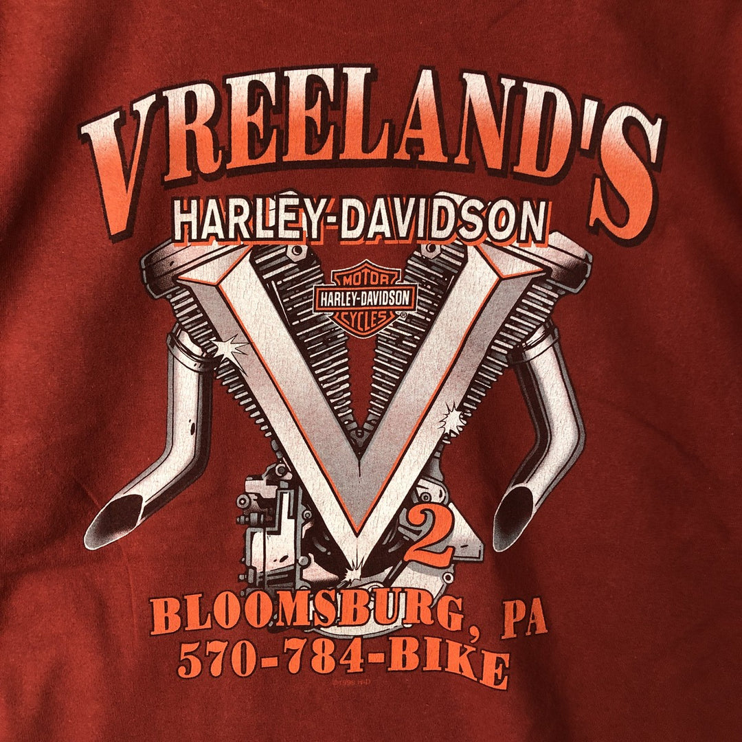 00'S Harley-Davidson Fire Pattern Motorcycle Bike T-Shirt Made in USA Men's L size cotton red type Vintage Second Hand