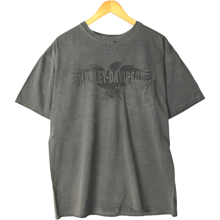 00'S Harley-Davidson Eagle Pattern Motorcycle Bike T-shirt Men's L size cotton gray type Vintage Second Hand