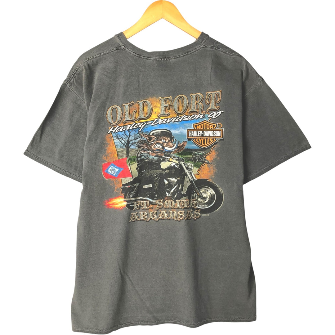 00'S Harley-Davidson Eagle Pattern Motorcycle Bike T-shirt Men's L size cotton gray type Vintage Second Hand