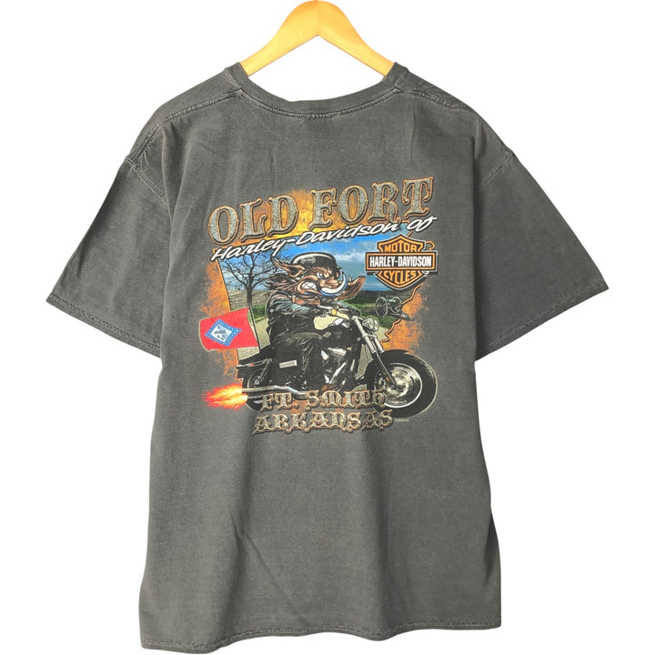 00'S Harley-Davidson Eagle Pattern Motorcycle Bike T-shirt Men's L size cotton gray type Vintage Second Hand