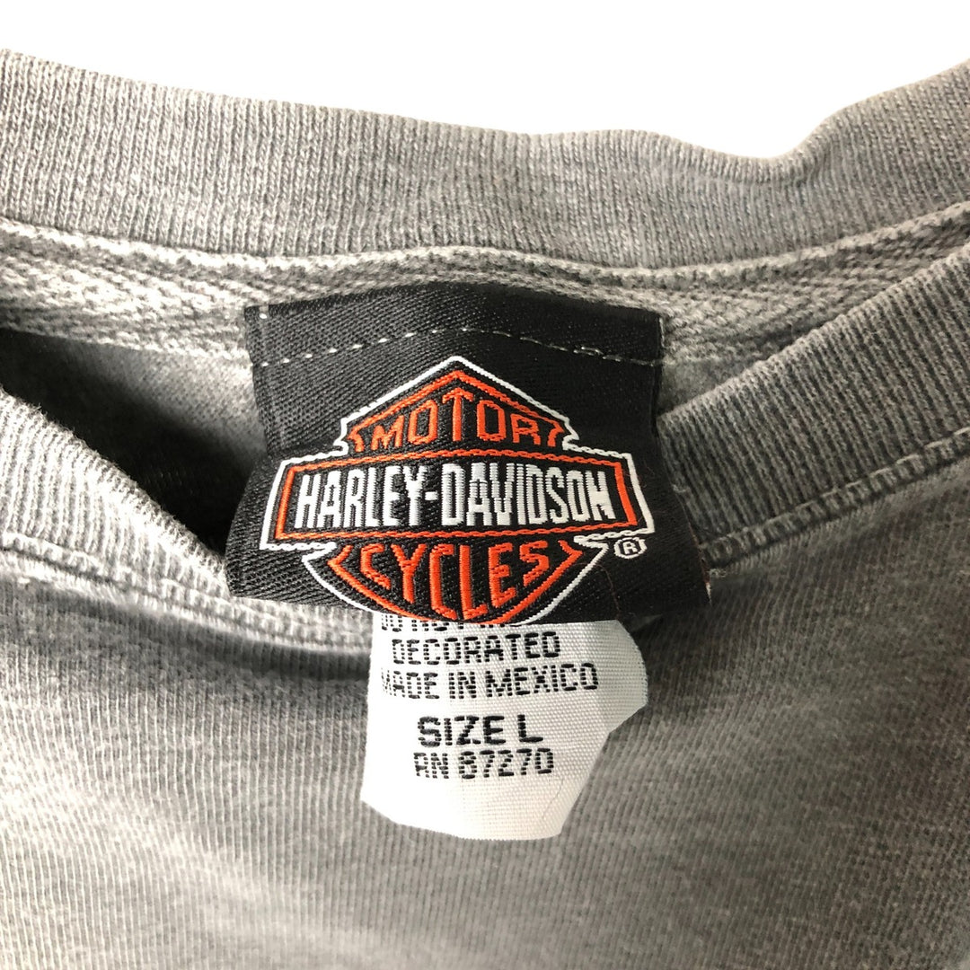 00'S Harley-Davidson Eagle Pattern Motorcycle Bike T-shirt Men's L size cotton gray type Vintage Second Hand