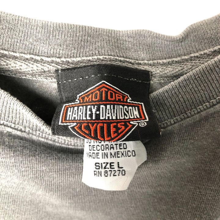 00'S Harley-Davidson Eagle Pattern Motorcycle Bike T-shirt Men's L size cotton gray type Vintage Second Hand