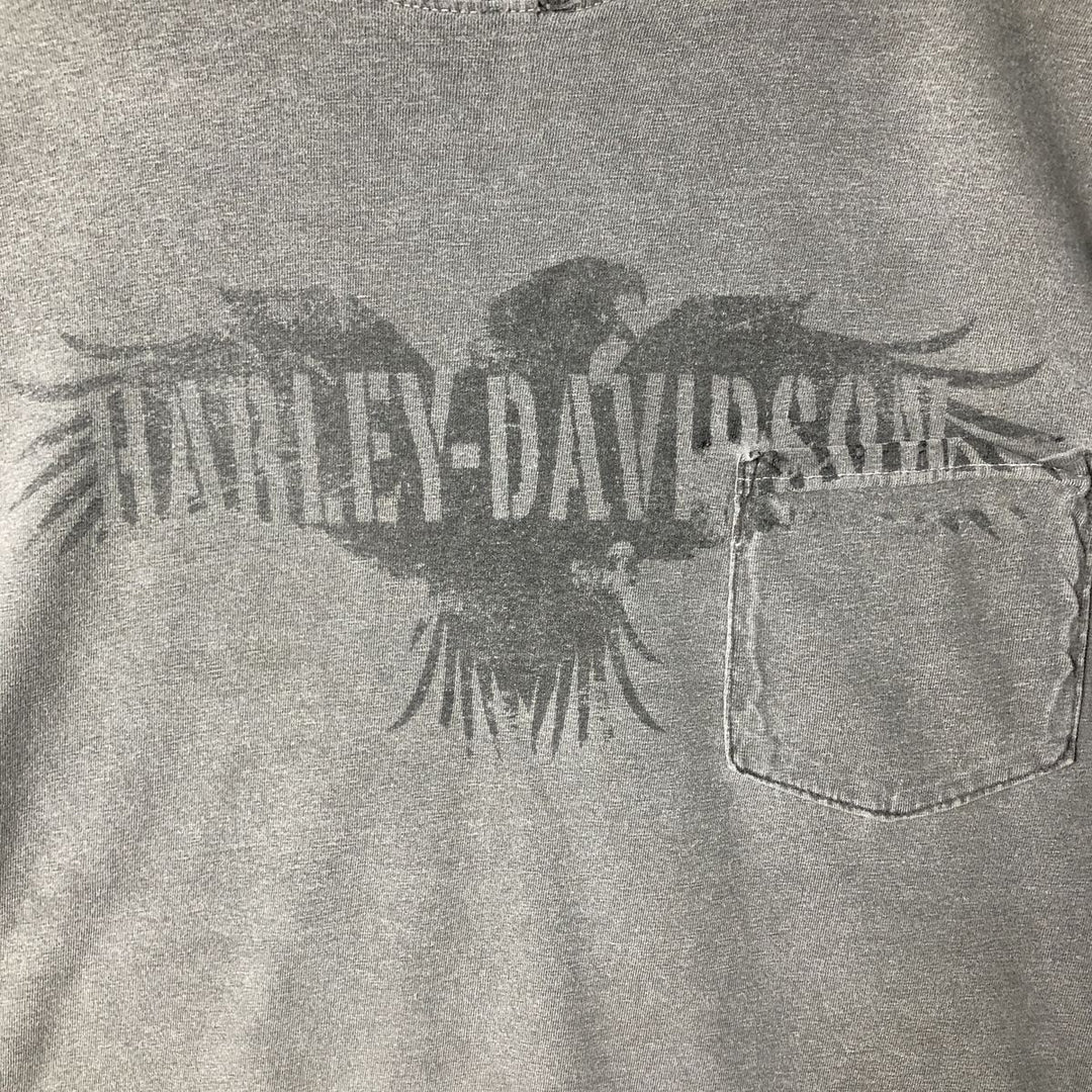 00'S Harley-Davidson Eagle Pattern Motorcycle Bike T-shirt Men's L size cotton gray type Vintage Second Hand