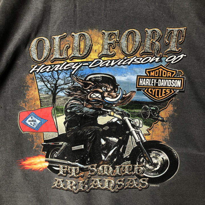 00'S Harley-Davidson Eagle Pattern Motorcycle Bike T-shirt Men's L size cotton gray type Vintage Second Hand