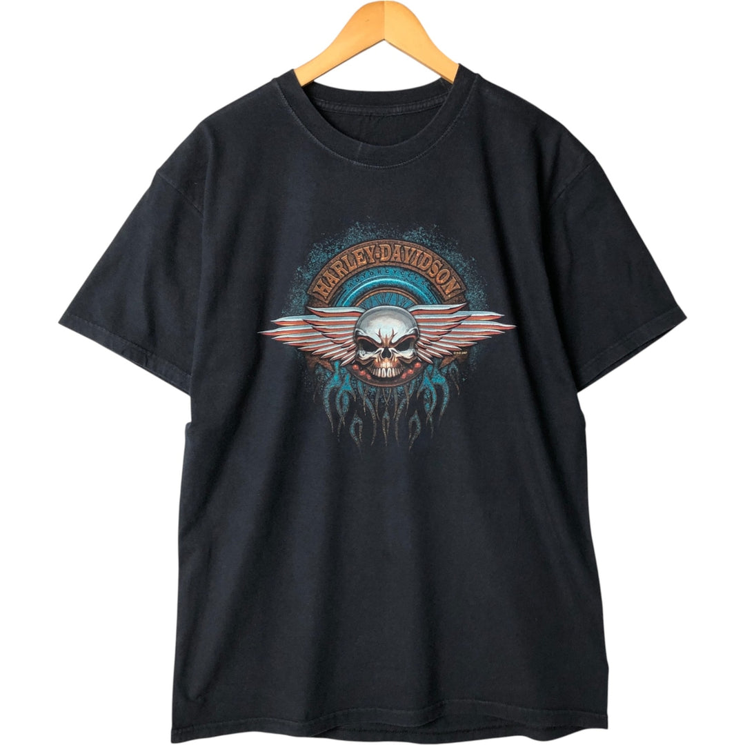 2000'S Harley-Davidson Skull Pattern Fire Motorcycle Bike T-Shirt, Men's Size XL unclear black type Vintage Second Hand