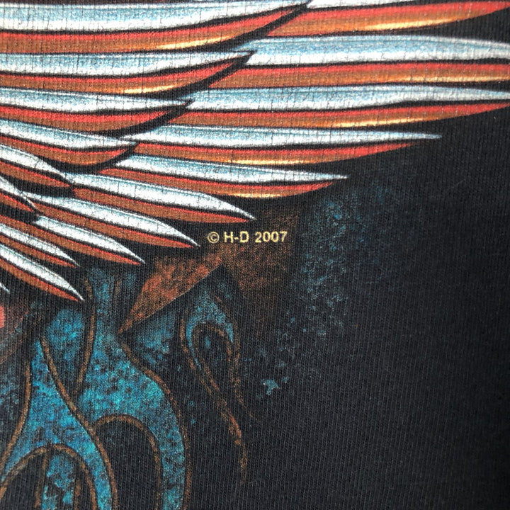2000'S Harley-Davidson Skull Pattern Fire Motorcycle Bike T-Shirt, Men's Size XL unclear black type Vintage Second Hand