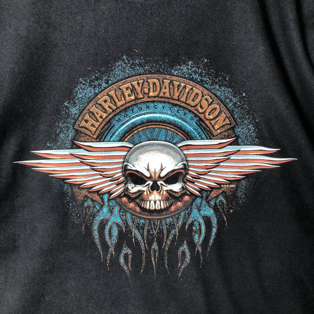 2000'S Harley-Davidson Skull Pattern Fire Motorcycle Bike T-Shirt, Men's Size XL unclear black type Vintage Second Hand