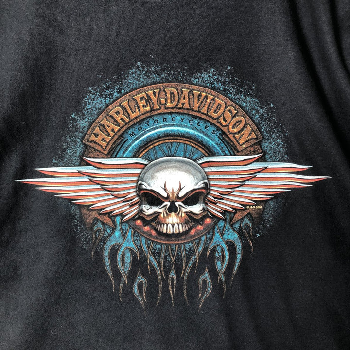 2000'S Harley-Davidson Skull Pattern Fire Motorcycle Bike T-Shirt, Men's Size XL unclear black type Vintage Second Hand