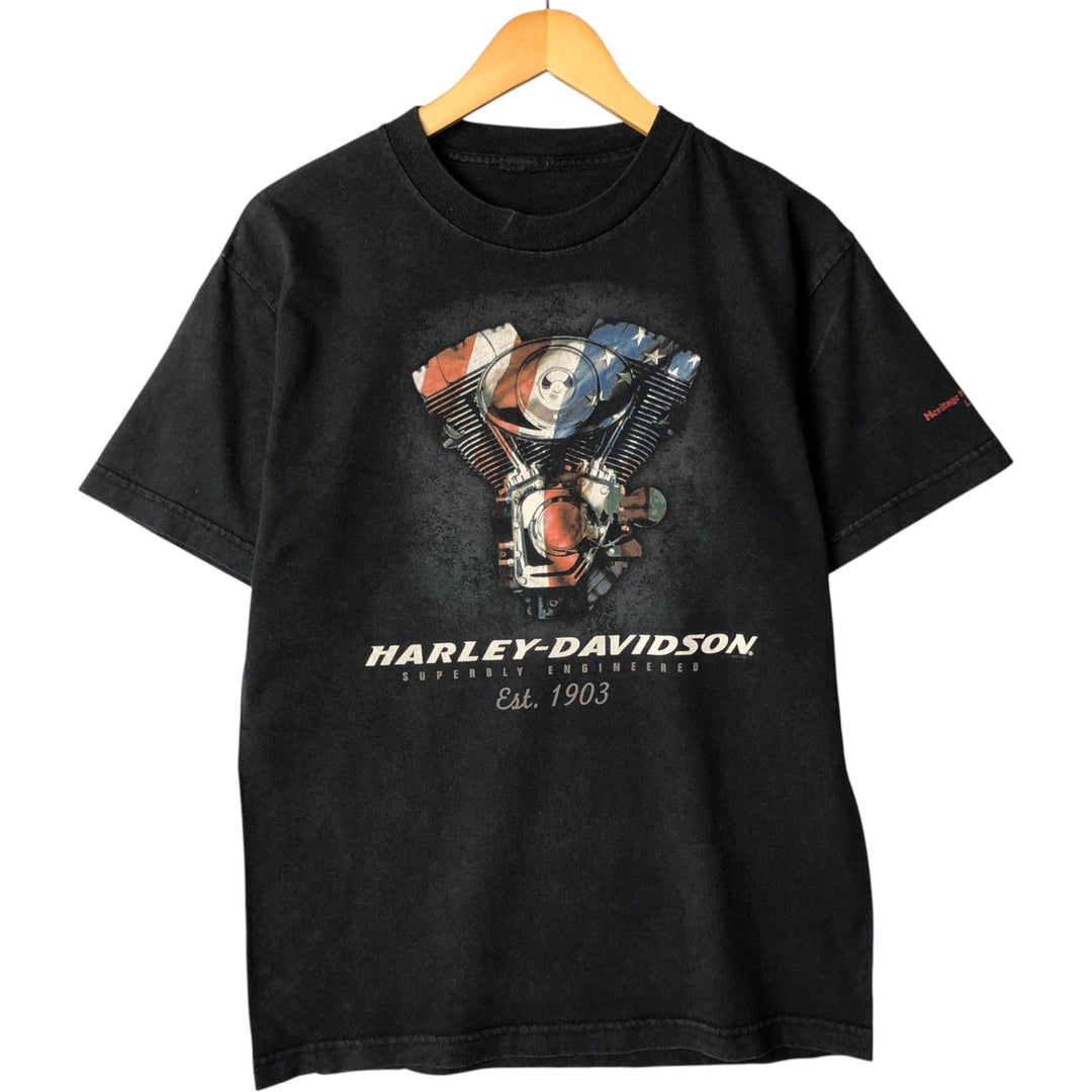 00'S Harley-Davidson Motorcycle Bike T-shirt Men's L size cotton black type Vintage Second Hand