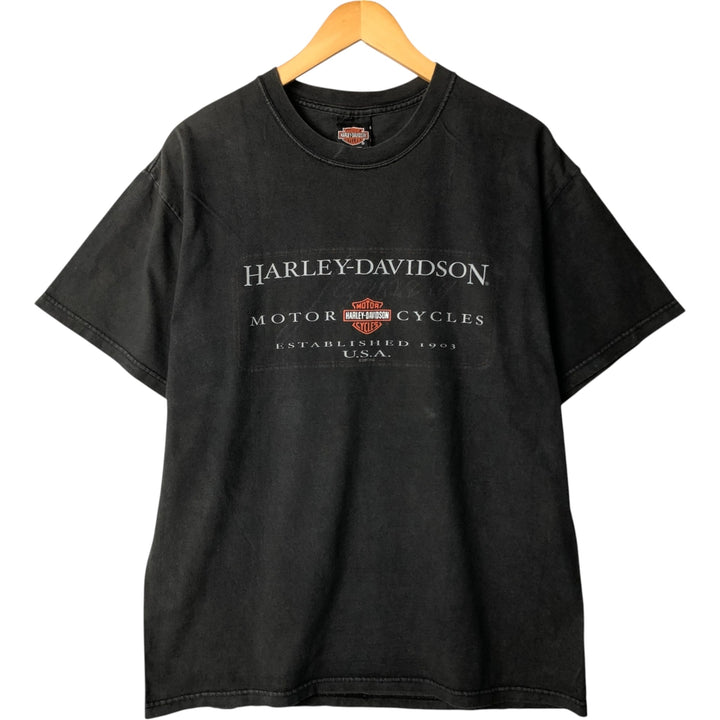 00'S Harley-Davidson Motorcycle Bike T-shirt Made in USA Men's XL cotton black type Vintage Second Hand