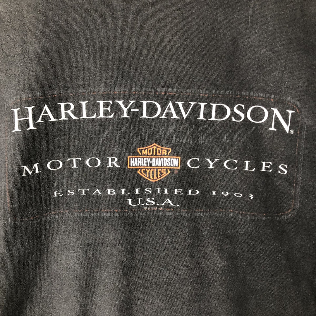 00'S Harley-Davidson Motorcycle Bike T-shirt Made in USA Men's XL cotton black type Vintage Second Hand