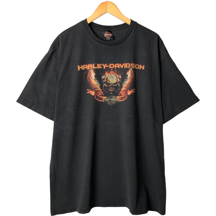 00'S Harley-Davidson Skull Pattern Motorcycle Bike T-shirt Made in USA Men's XL unclear black type Vintage Second Hand
