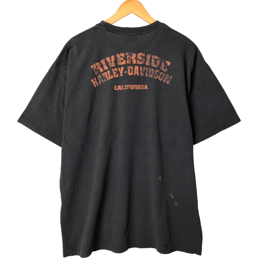 00'S Harley-Davidson Skull Pattern Motorcycle Bike T-shirt Made in USA Men's XL unclear black type Vintage Second Hand