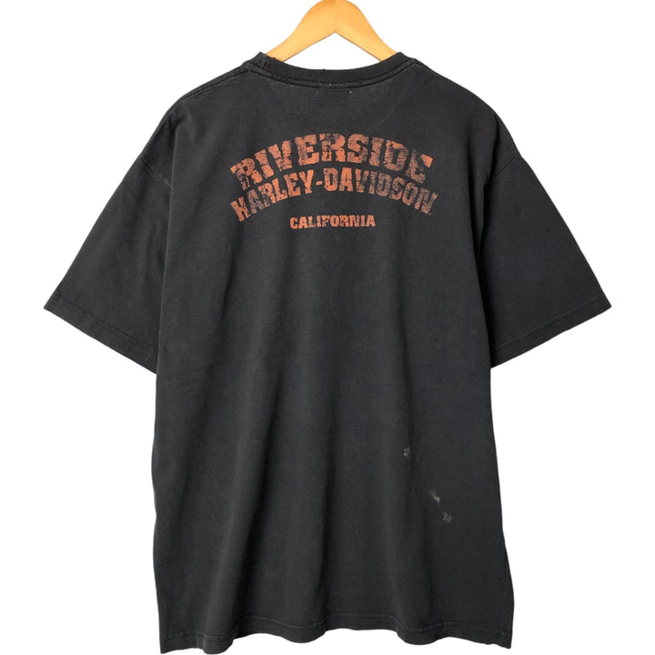 00'S Harley-Davidson Skull Pattern Motorcycle Bike T-shirt Made in USA Men's XL unclear black type Vintage Second Hand