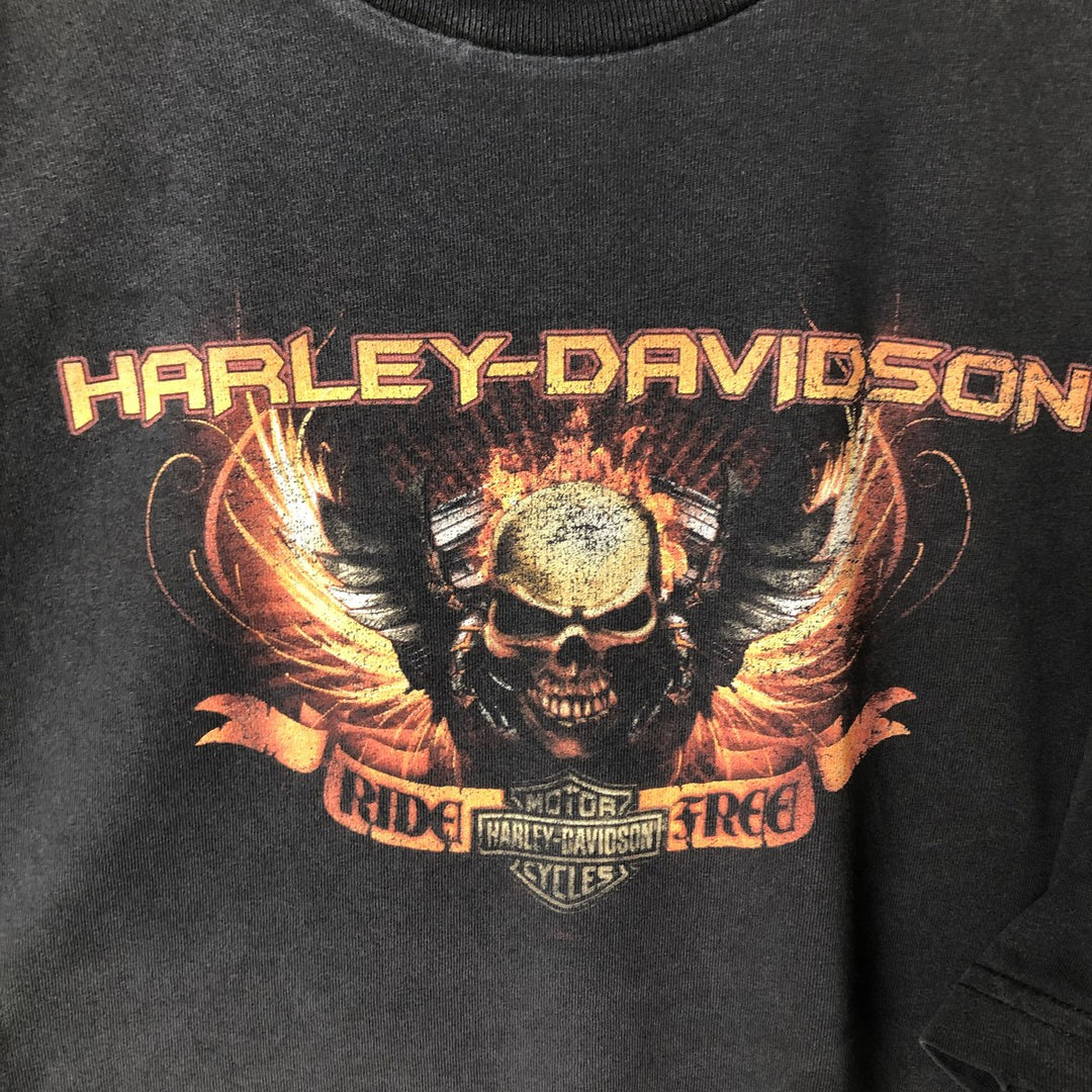 00'S Harley-Davidson Skull Pattern Motorcycle Bike T-shirt Made in USA Men's XL unclear black type Vintage Second Hand