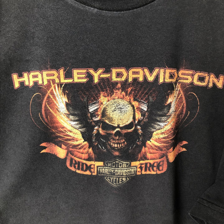 00'S Harley-Davidson Skull Pattern Motorcycle Bike T-shirt Made in USA Men's XL unclear black type Vintage Second Hand