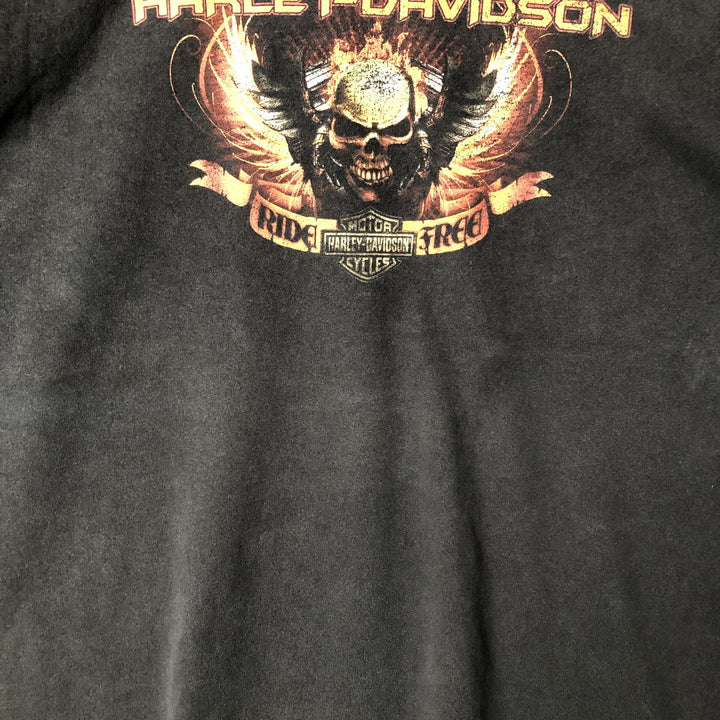 00'S Harley-Davidson Skull Pattern Motorcycle Bike T-shirt Made in USA Men's XL unclear black type Vintage Second Hand